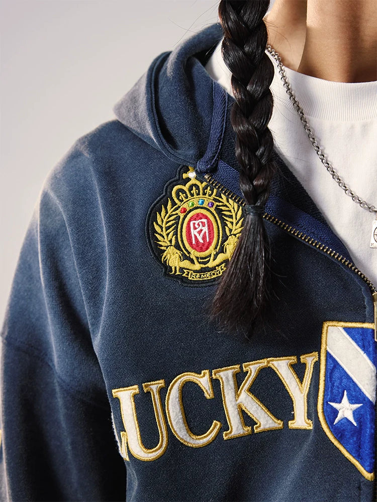 Remedy Washed Patch Embroidered Zip Up Hoodie