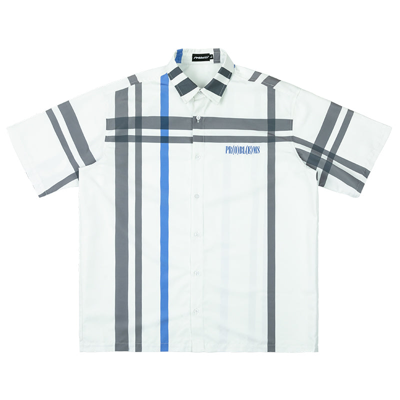 PRBLMS Color Blocking Plaid LOGO Short Sleeved Shirt