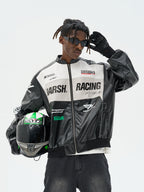 Harsh and Cruel Biker Stand Up Collar Racing Suit Faux Leather Jacket