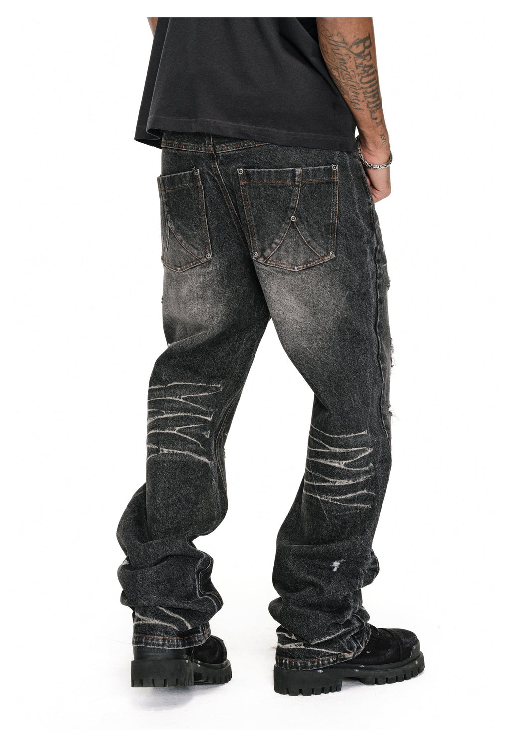 ANTIDOTE Irregular Torn Hole Washed Flared Jeans