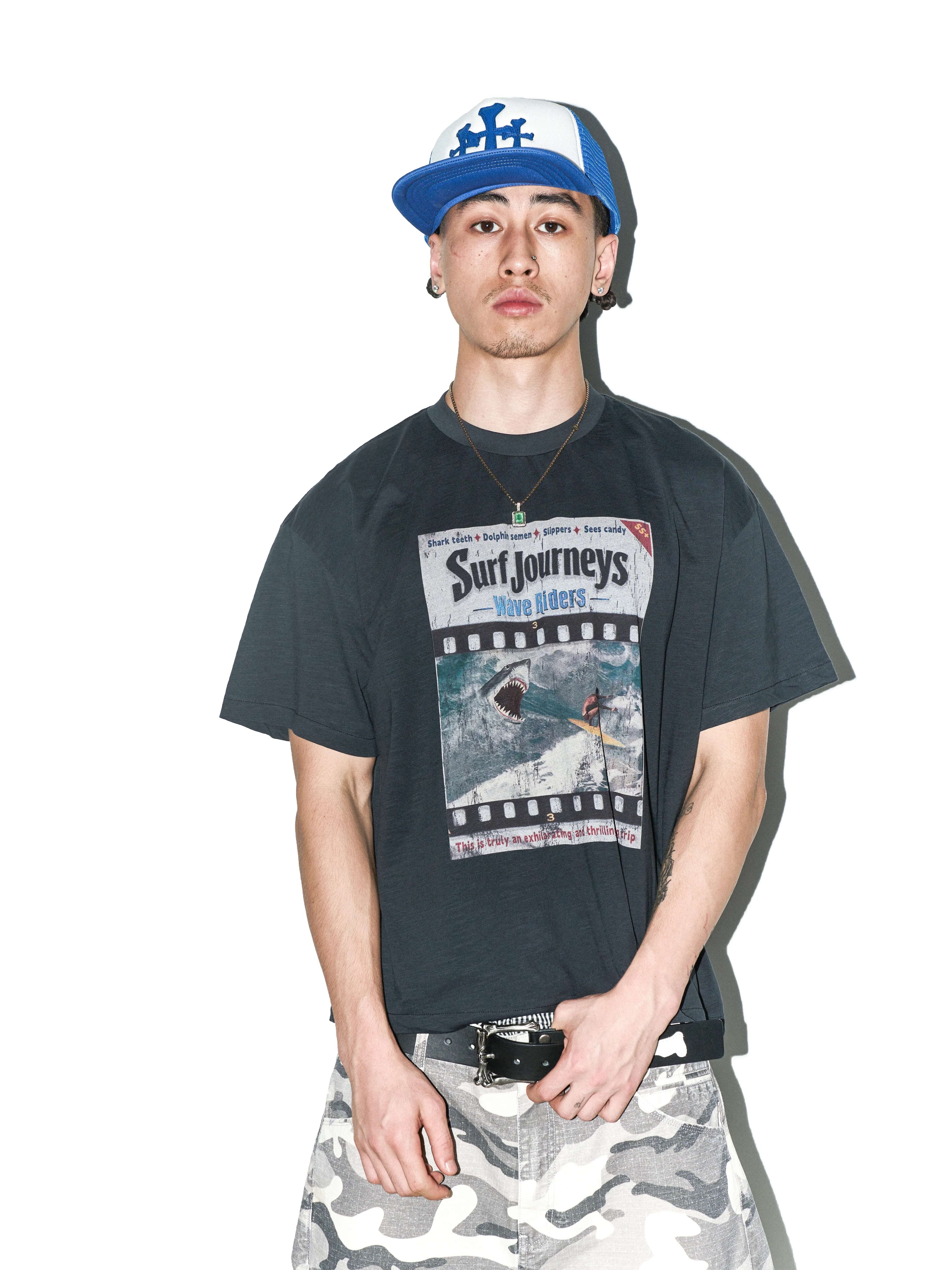 LIBERAFIT Vintage Washed Surfing Print Short Sleeve Tee