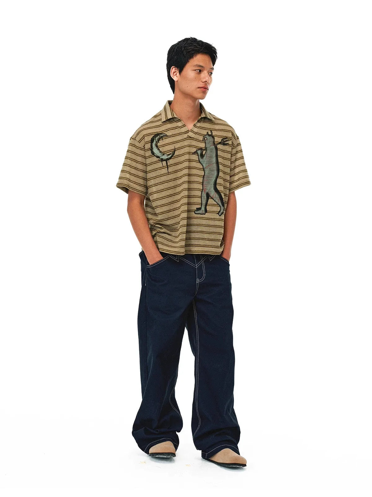 EVILKNIGHT(EK) Striped Graffiti Print Polo