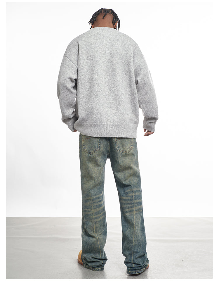 F3F Select Relaxed Fit Henley Neck Knit Sweater