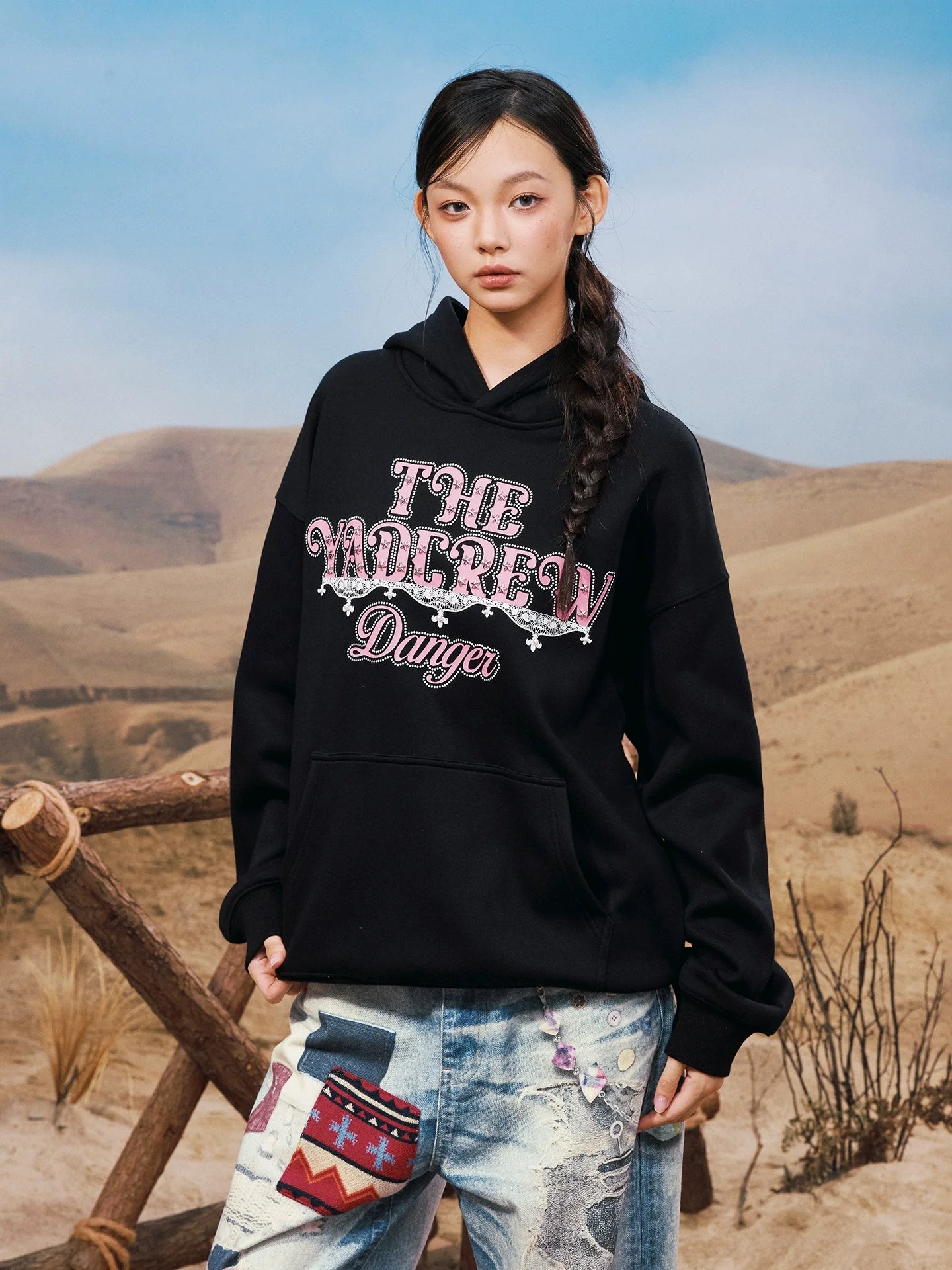 YADcrew Star Studs Logo Print Hoodie