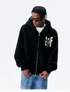 MEDM Floral Logo Embroidered Zip Up Hoodie