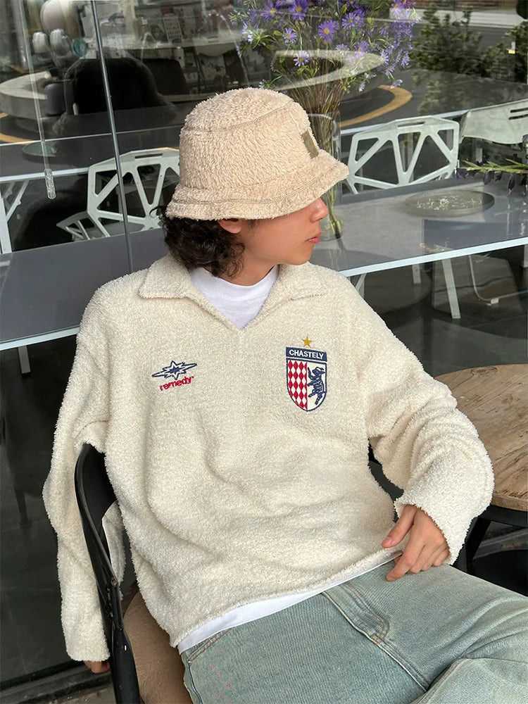 Remedy Number Patch Embroidered Polo Knit Sweater