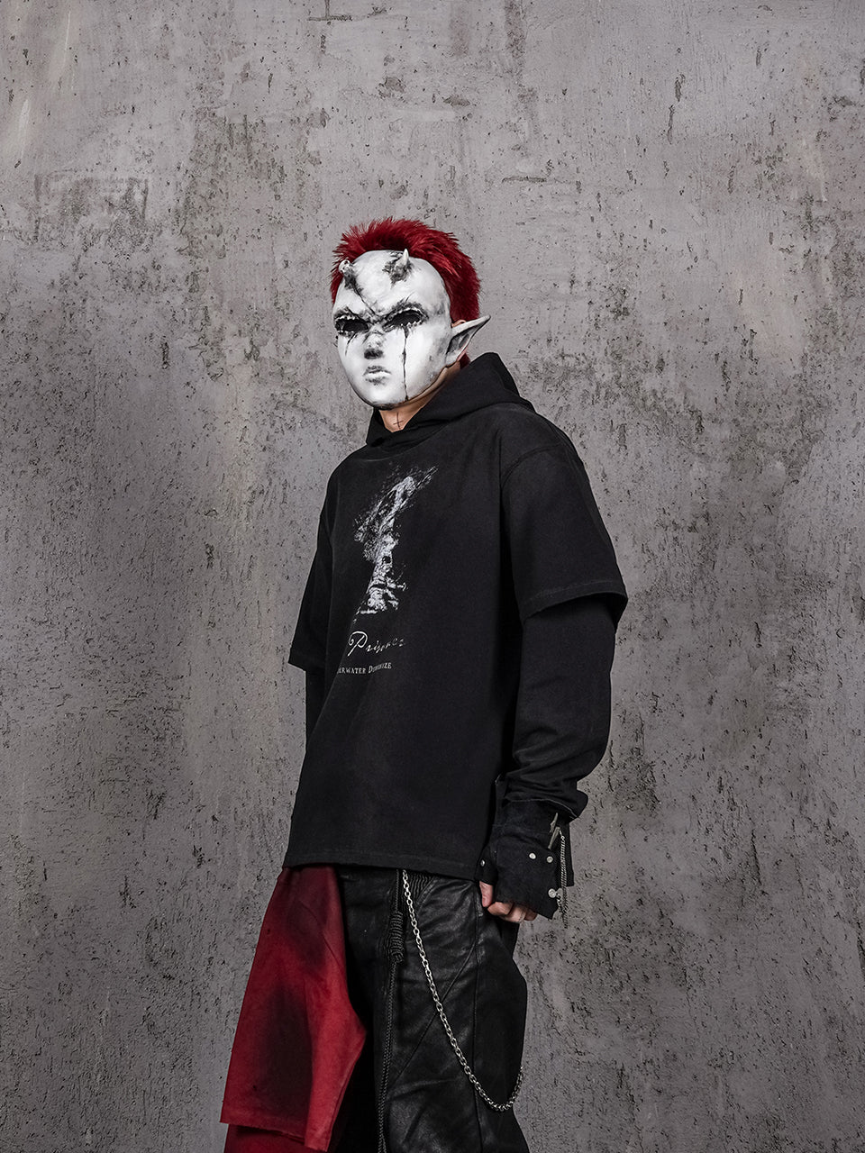 UNDERWATER Destruction Fake Layered Prisoner Print Hoodie