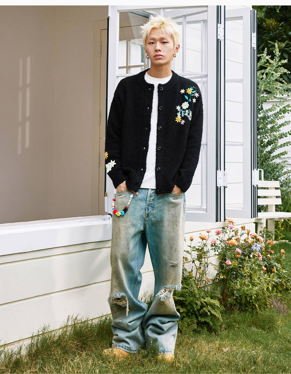 MEDM Floral Vine Embroidered Knit Cardigan