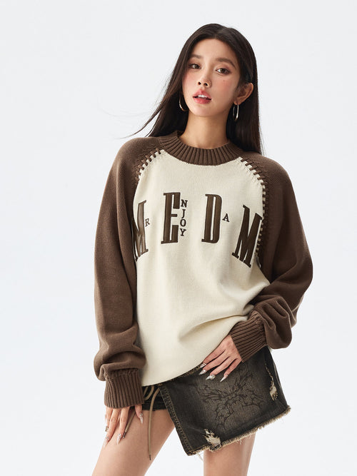 MEDM Color-Blocked Raglan Sleeve Knit Sweater