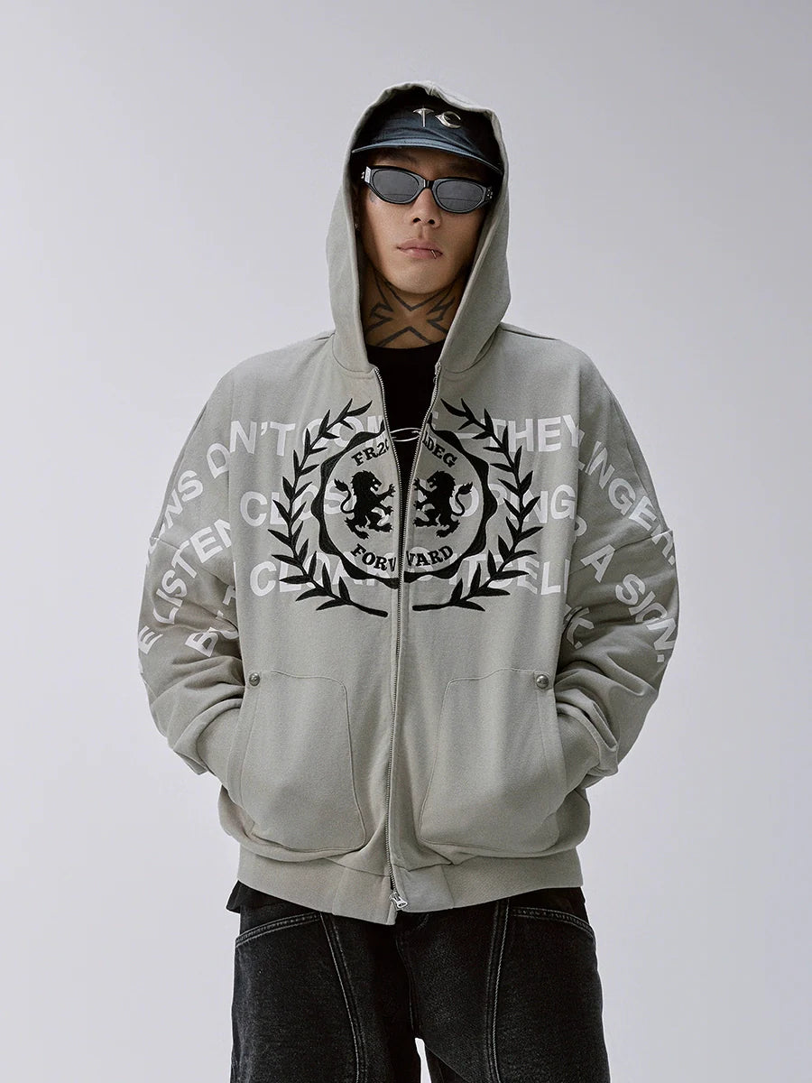 F2CE Embroidered Printed Zip Up Hoodie