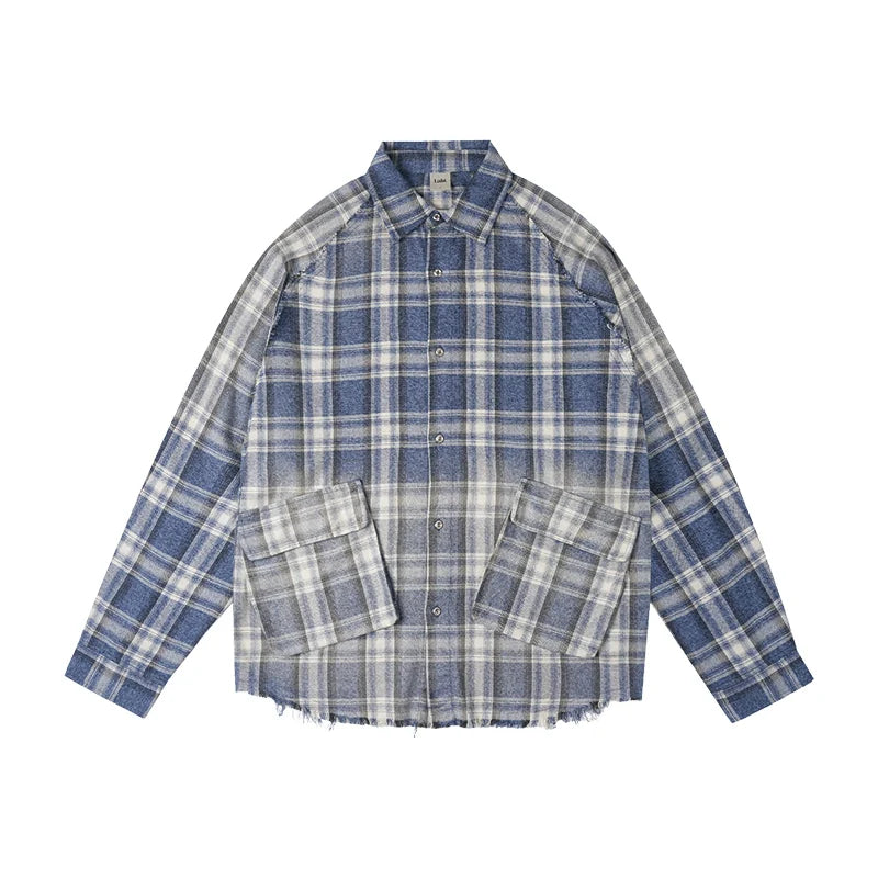 Labt Washed Flannel Plaid Long Sleeve Pocket Shirt