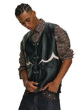 ANTIDOTE Turquoise Studded Western PU Leather Biker Vest