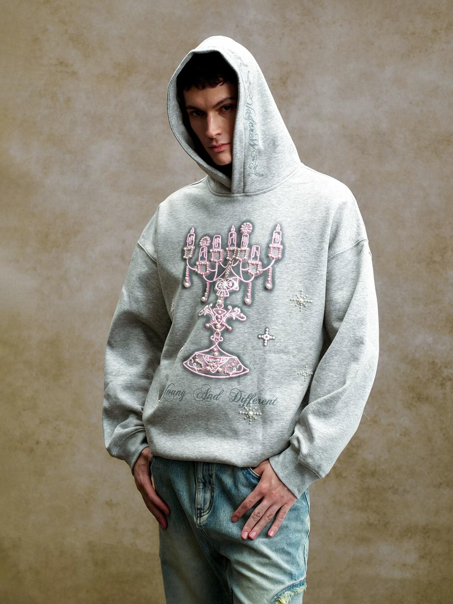 YADcrew Pearl Embellished Candlestick Hoodie