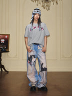 YADcrew Black Cat And Bow Print Baggy Jeans