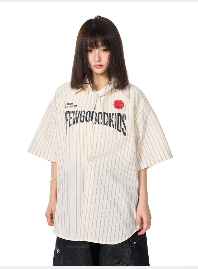 AFGK Striped Logo Print Short Sleeve Shirt