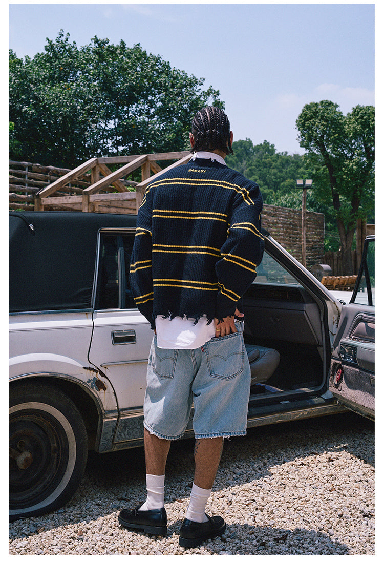 Remedy Striped Distressed Knit Sweater
