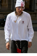 STEEPC Pearl Star Layered Henley Neck Long Sleeve Tee