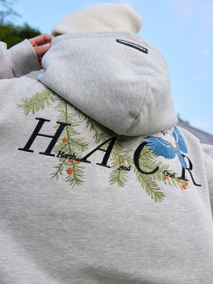 Harsh and Cruel Embroidered Pine Bird Hoodie