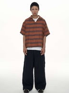 EVILKNIGHT(EK) Striped Plaid Tie-Dye Linen Polo Shirt