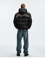 MEDM Leopard Leather Patch Puffer Jacket