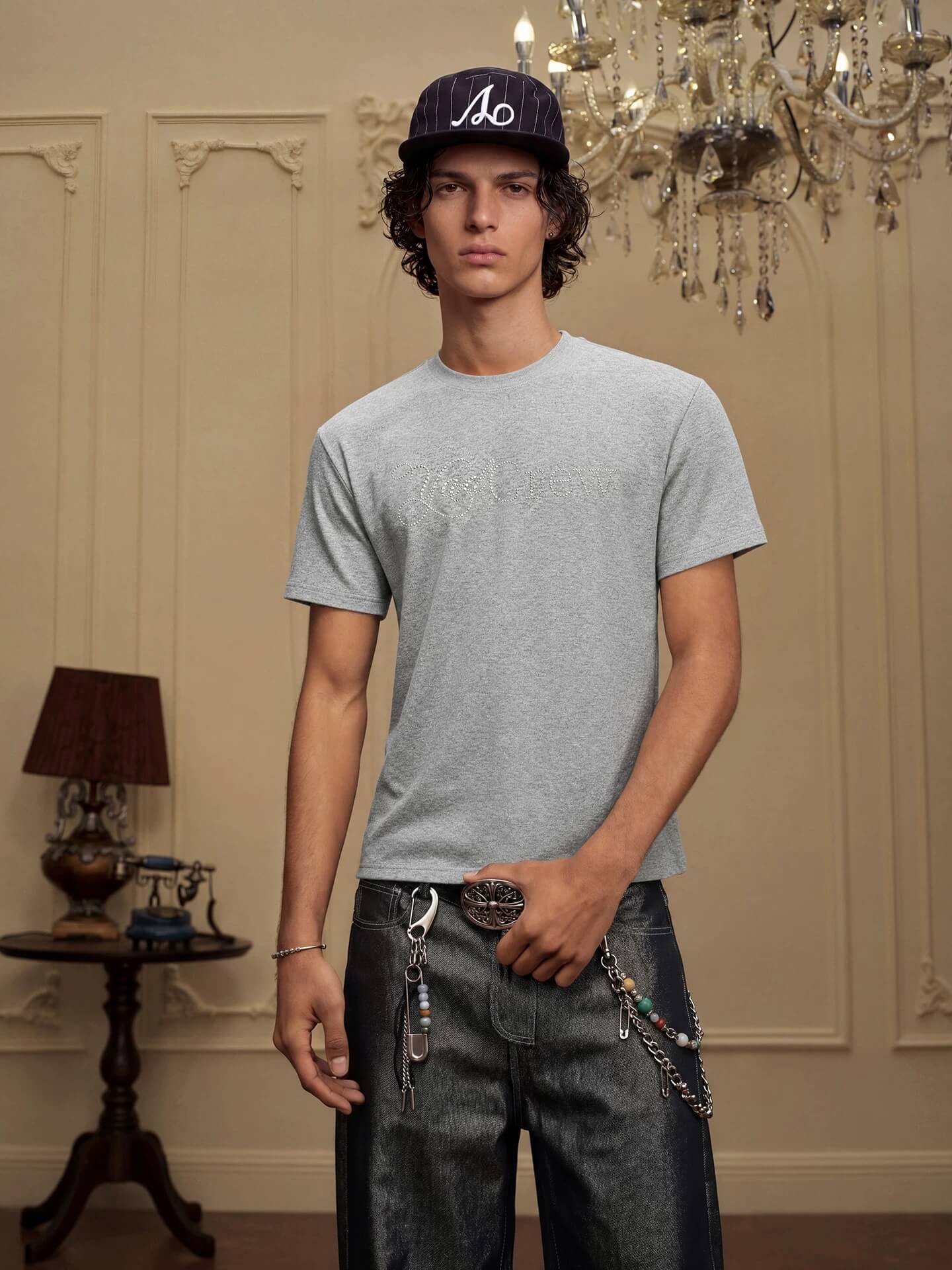 YADcrew Rhinestone Logo Slim Fit Tee
