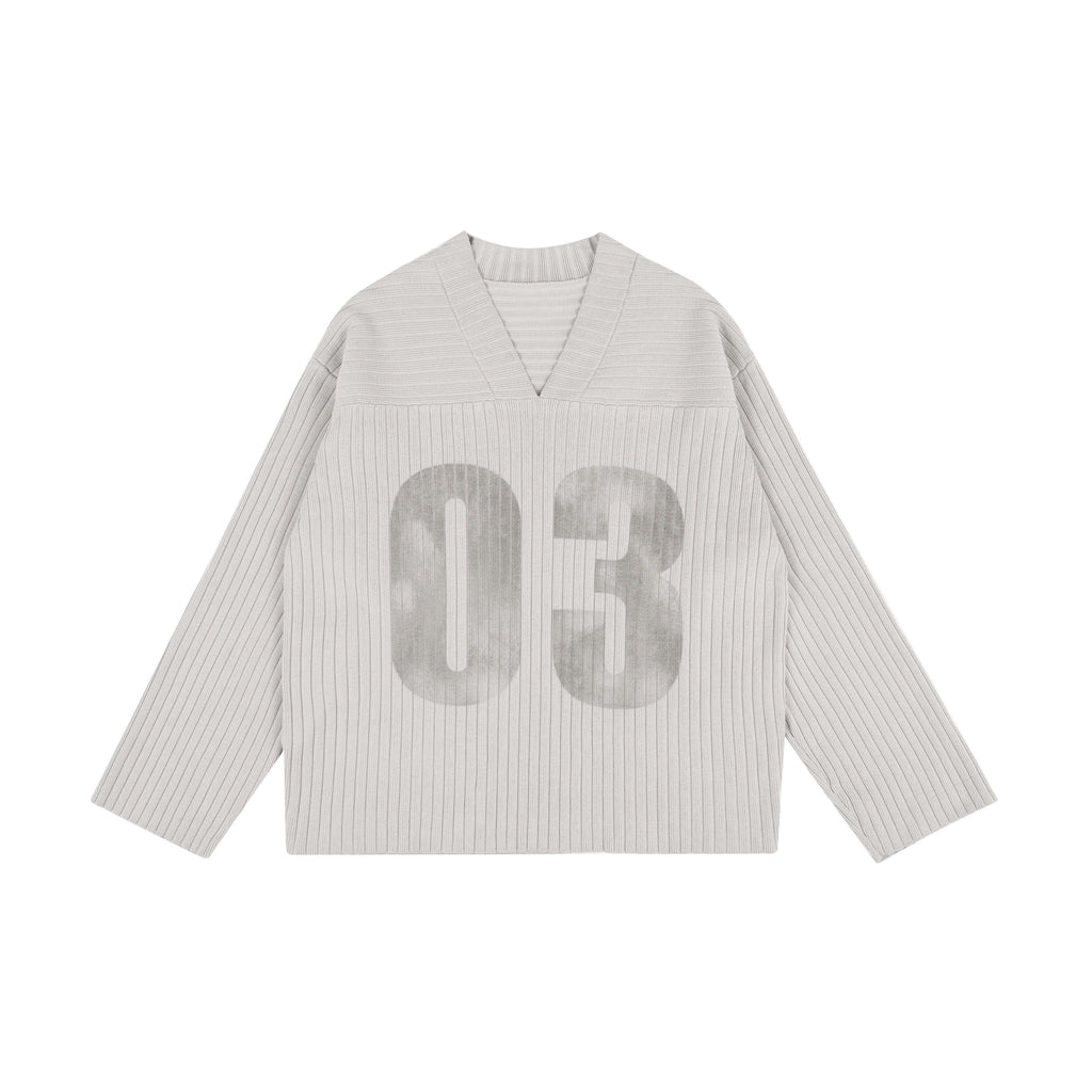 LIBERAFIT V Neck Ribbed Knit Long Sleeve Sweater