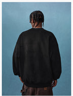MEDM Logo Label Embroidered Suede Sweatshirt