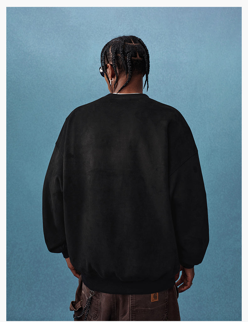 MEDM Logo Label Embroidered Suede Sweatshirt