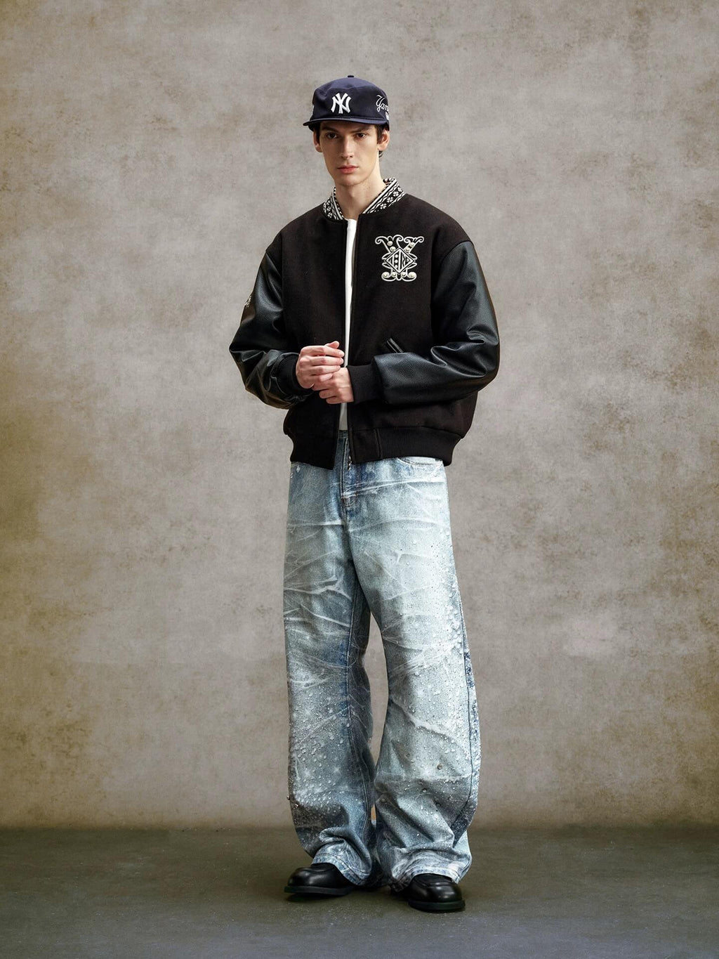 YADcrew 3D Digital Print Rhinestone Machete Jeans