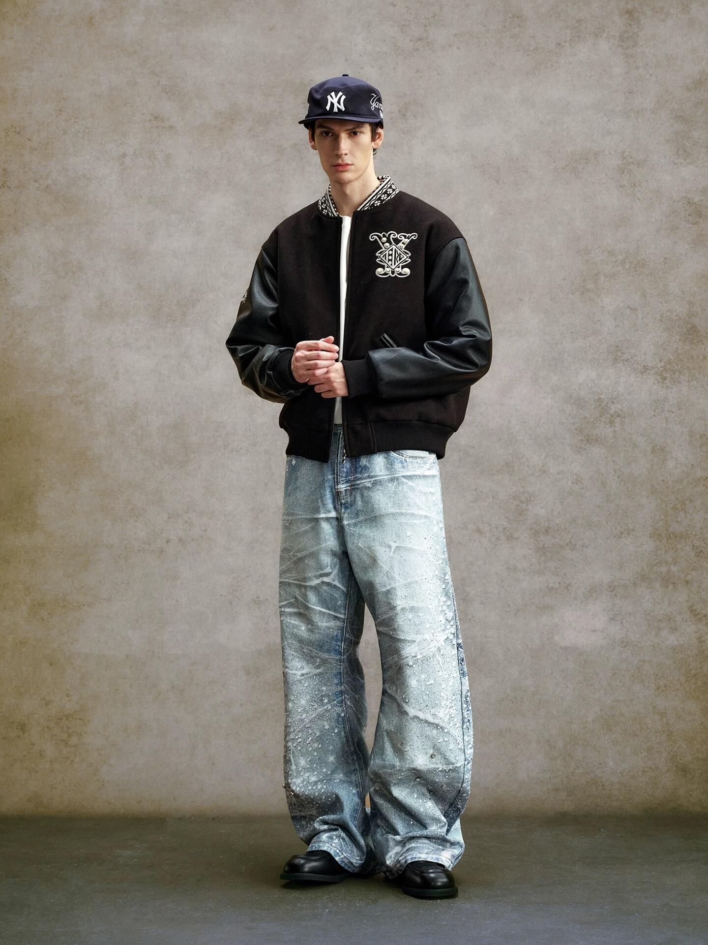 YADcrew 3D Digital Print Rhinestone Machete Jeans