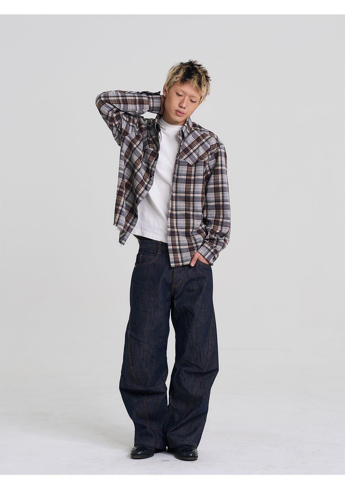 EVILKNIGHT(EK) Plaid Long Sleeve Western Shirt