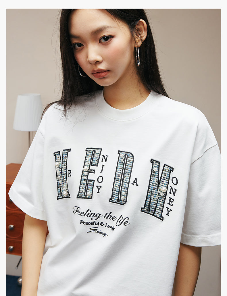 MEDM Patch Embroidered Pearl Tee