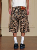 YADcrew Leopard Digital Print All Over Rhinestone Baggy Shorts