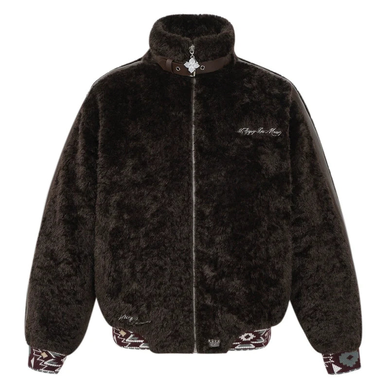 MEDM Ethnic Trim Belted Sherpa Jacket