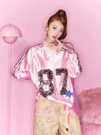 1807 Barbie Leopard Print Patch Long Sleeve Hockey Jersey