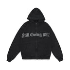 1807 Gothic Printed Washed Zip Up Hoodie