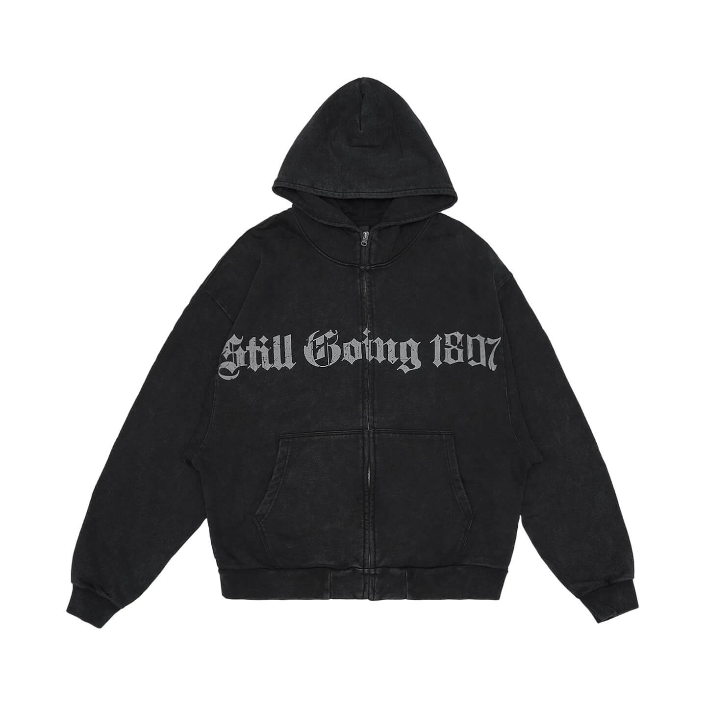1807 Gothic Printed Washed Zip Up Hoodie