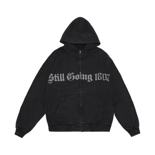 1807 Gothic Printed Washed Zip Up Hoodie