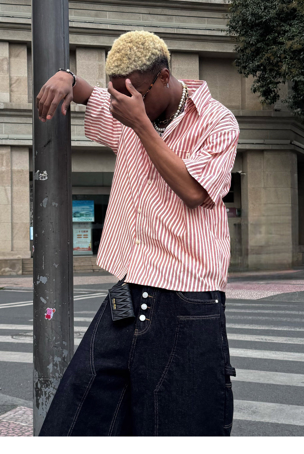 STEEPC Striped Boxy Wide Short Sleeve Shirt