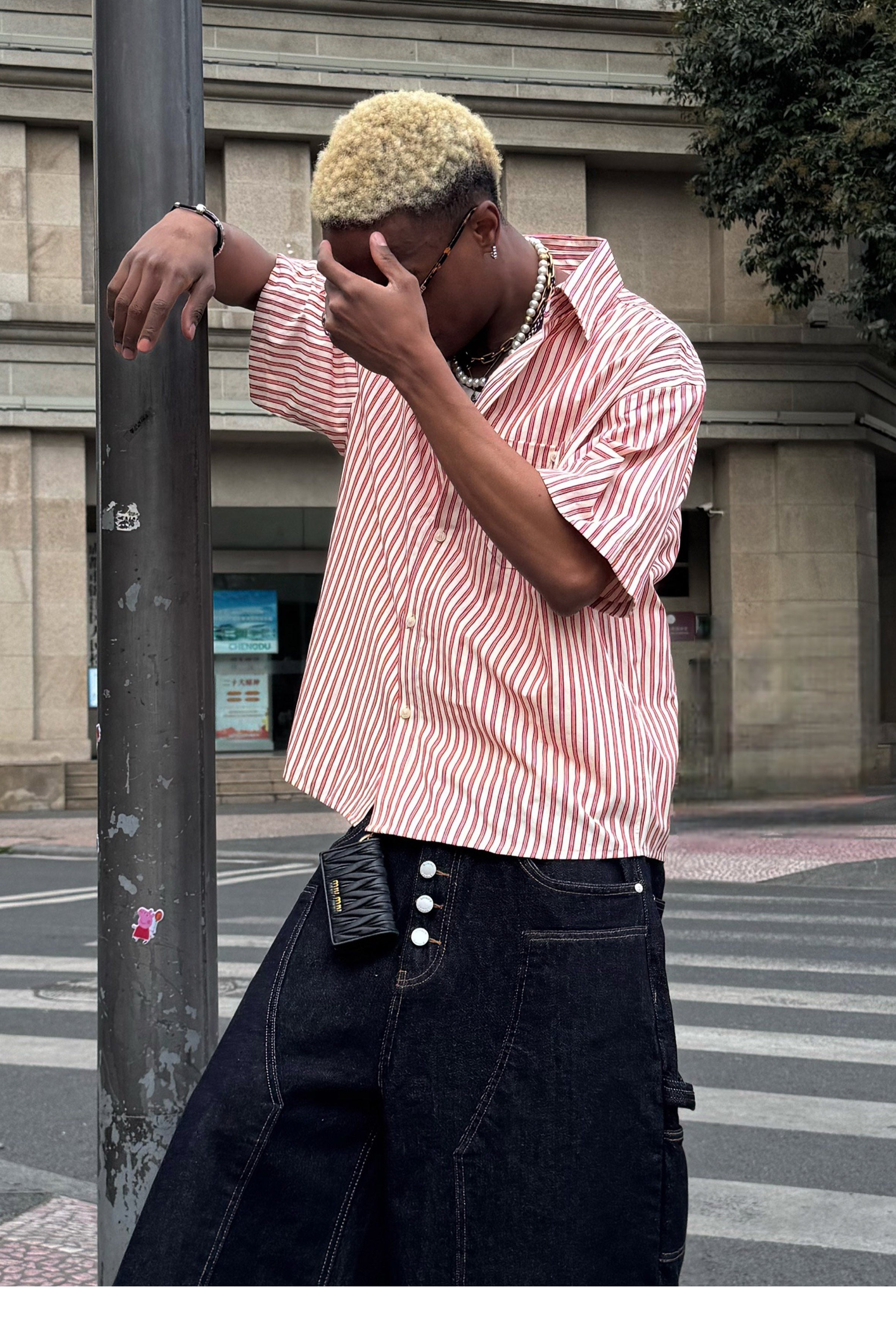STEEPC Striped Boxy Wide Short Sleeve Shirt