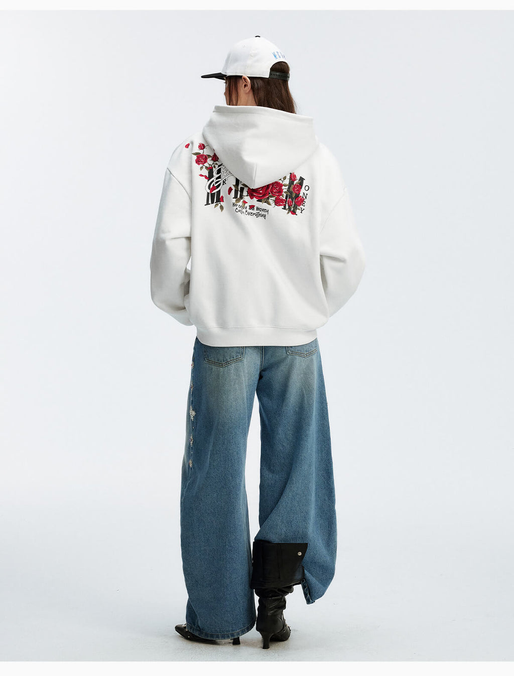 MEDM Rose Embroidered Zip Up Hoodie