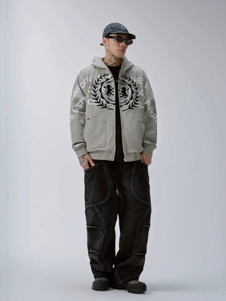 F2CE Embroidered Printed Zip Up Hoodie