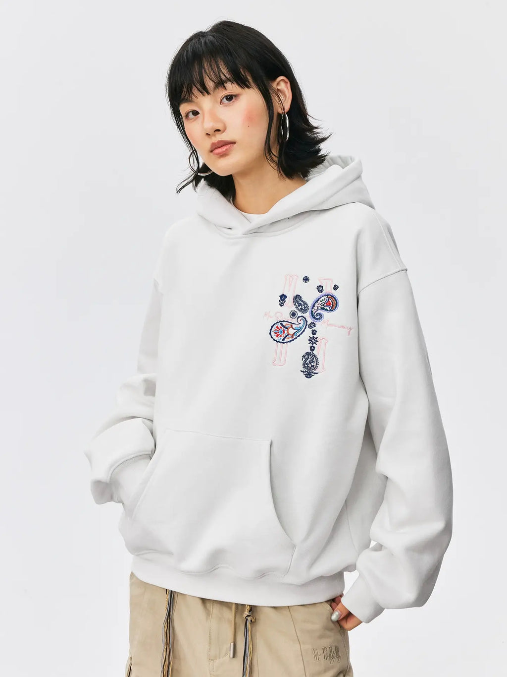 MEDM Ethnic Paisley Flower Embroidered Hoodie