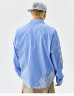 MEDM Lace Embroidered Striped Long Sleeve Shirt