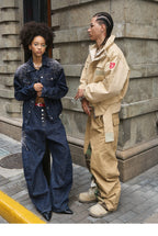 STEEPC Khaki Camouflage Patchwork Baggy Work Pants
