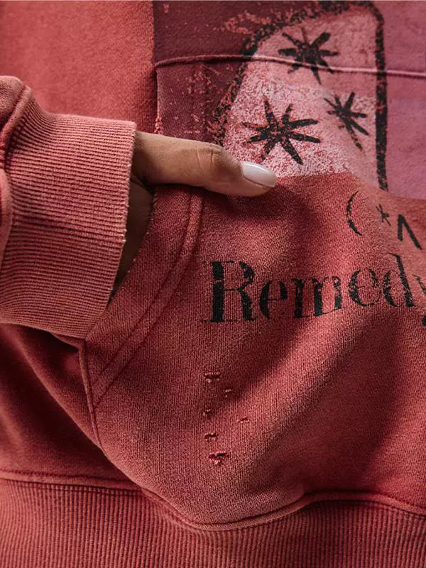 Remedy Washed Distressed Print Hoodie
