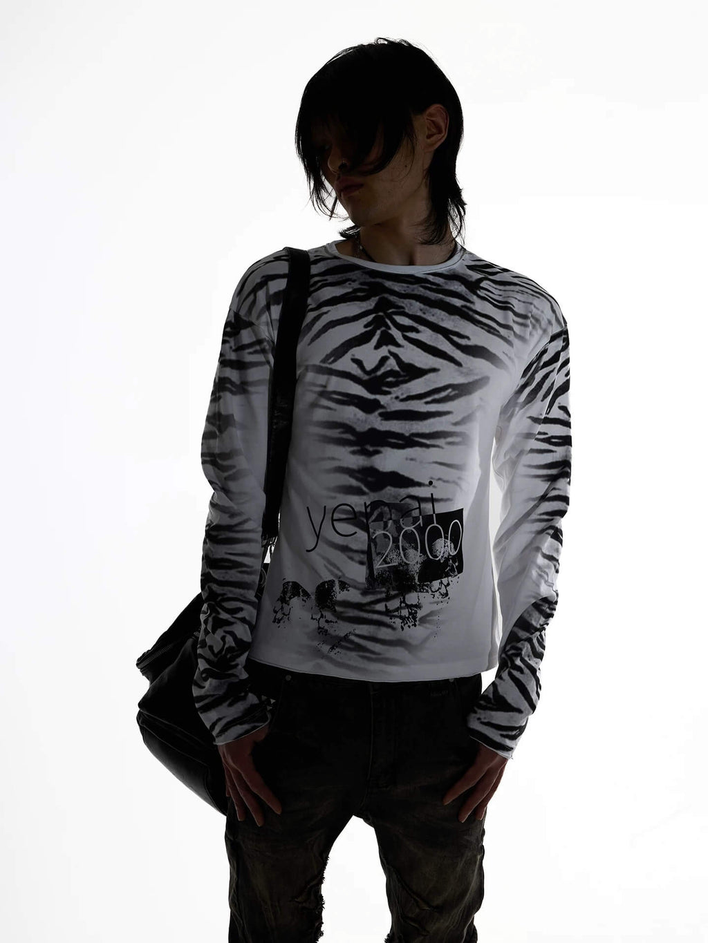 Night Lab Zebra Print Slim Fit Long Sleeve Tee