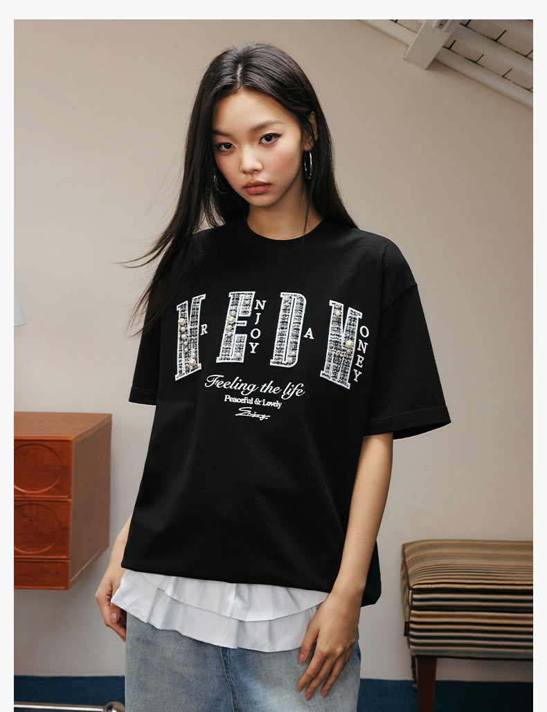 MEDM Patch Embroidered Pearl Tee