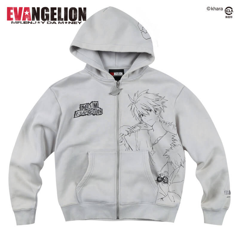 MEDM x EVA NEVER END Character Print Distressed Washed Zip Up Hoodie