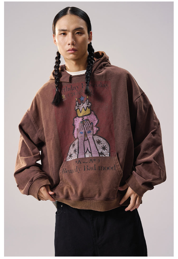 Remedy Washed Distressed Print Hoodie